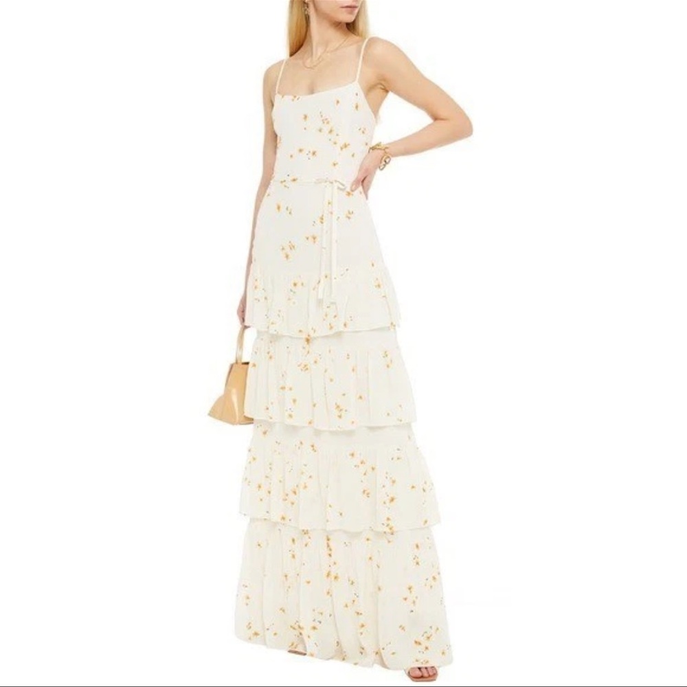 NWT Reformation Foxglove Tiered Ruffle Maxi Dress 2 Opium Floral Georgette